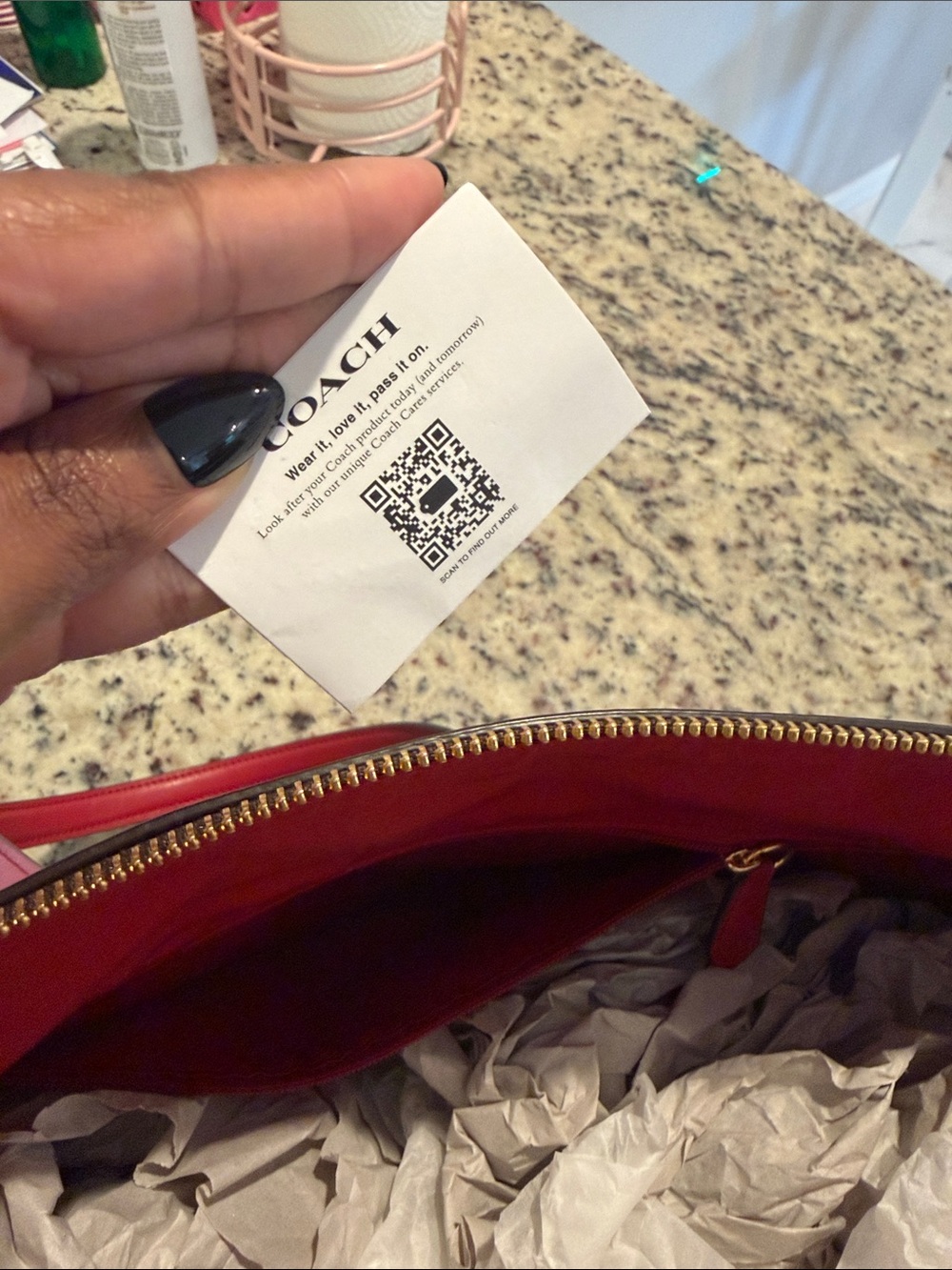 COACH Signature Tote with Red Leather Trim - Picture 5 of 16